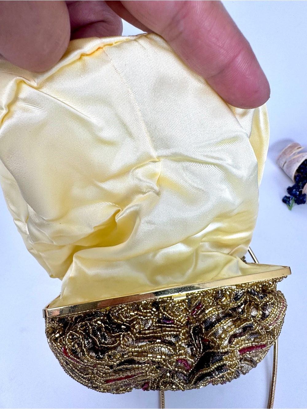Vintage Gold Beaded Evening Bag Clutch 1980s Excellent Condition - Picture 6 of 11
